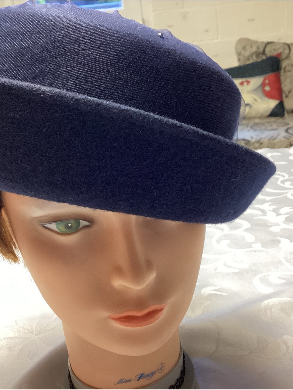 Liz Claiborne Navy Tilted Wool Beret Hat